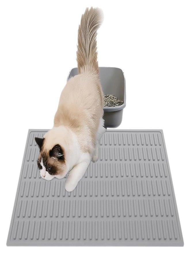 Qpets® Silicone Cat Litter Mat, Anti-Slip Cat Litter Mat, Grooved Trapping Design to Contain Litter & Mess Waterproof & Easy to Clean Wipe - 24x12 Inches - Image 1
